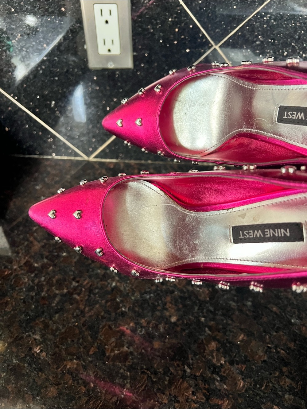 Nine West Hot Pink Heart Studded Heels - Picture 3 of 7